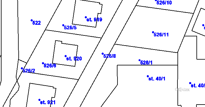 Parcela st. 526/8 v KÚ Kozlovice, Katastrální mapa