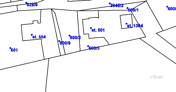 Parcela st. 600/3 v KÚ Kozlovice, Katastrální mapa