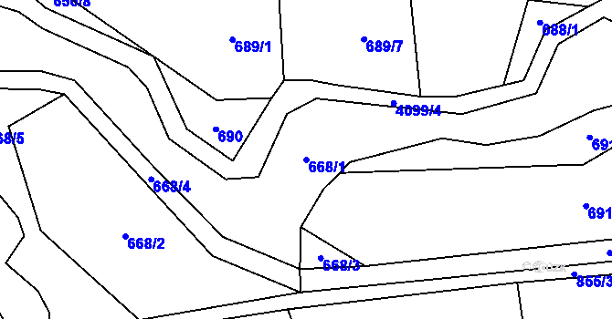 Parcela st. 668/1 v KÚ Kozlovice, Katastrální mapa