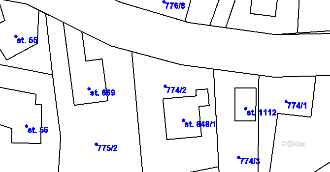 Parcela st. 774/2 v KÚ Kozlovice, Katastrální mapa
