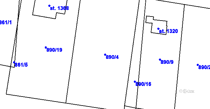 Parcela st. 890/4 v KÚ Kozlovice, Katastrální mapa