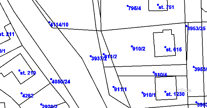 Parcela st. 911/2 v KÚ Kozlovice, Katastrální mapa