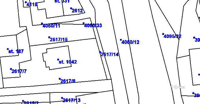 Parcela st. 2617/14 v KÚ Kozlovice, Katastrální mapa