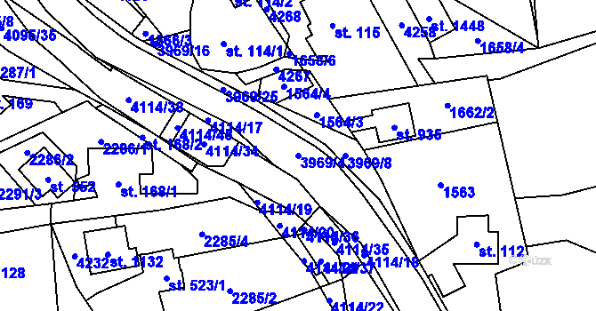 Parcela st. 3969/4 v KÚ Kozlovice, Katastrální mapa