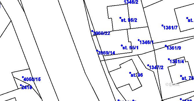 Parcela st. 3969/14 v KÚ Kozlovice, Katastrální mapa