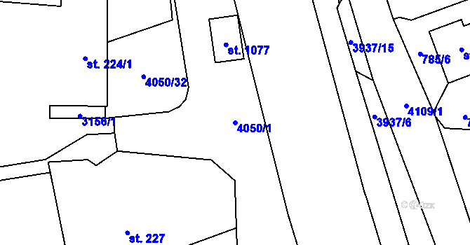 Parcela st. 4050/1 v KÚ Kozlovice, Katastrální mapa
