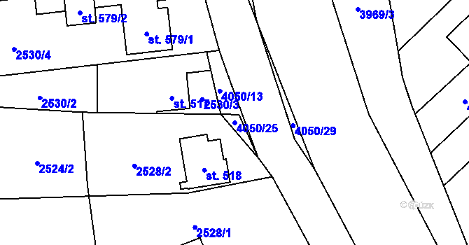 Parcela st. 4050/25 v KÚ Kozlovice, Katastrální mapa
