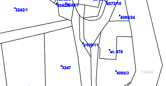 Parcela st. 4108/11 v KÚ Kozlovice, Katastrální mapa
