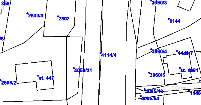 Parcela st. 4114/4 v KÚ Kozlovice, Katastrální mapa