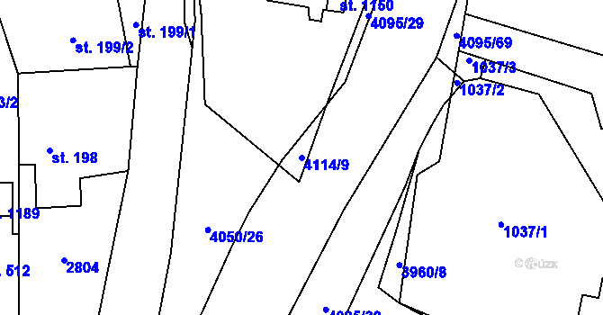 Parcela st. 4114/9 v KÚ Kozlovice, Katastrální mapa