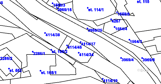 Parcela st. 4114/17 v KÚ Kozlovice, Katastrální mapa