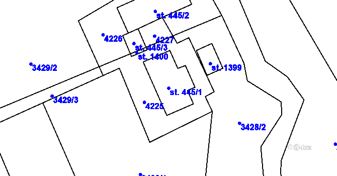 Parcela st. 445/1 v KÚ Kozlovice, Katastrální mapa