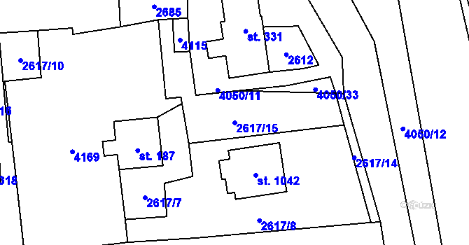 Parcela st. 2617/15 v KÚ Kozlovice, Katastrální mapa