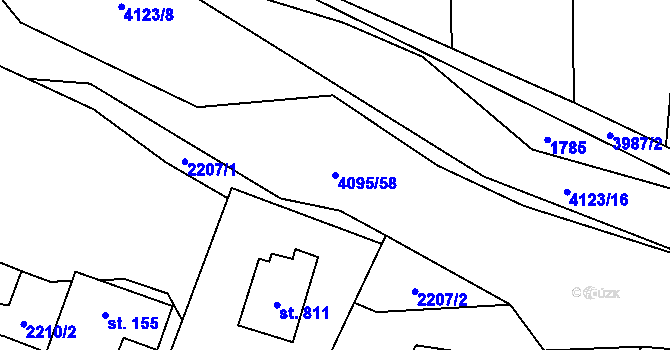 Parcela st. 4095/58 v KÚ Kozlovice, Katastrální mapa