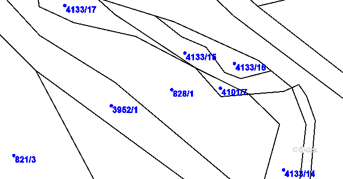 Parcela st. 828/1 v KÚ Kozlovice, Katastrální mapa