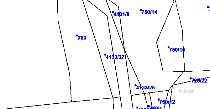 Parcela st. 4133/27 v KÚ Kozlovice, Katastrální mapa