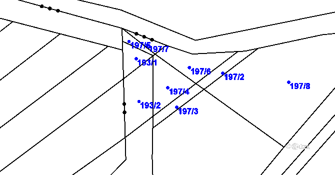 Parcela st. 197/4 v KÚ Kozlovice, Katastrální mapa