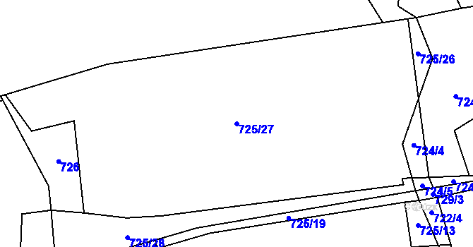 Parcela st. 725/27 v KÚ Kozlovice, Katastrální mapa