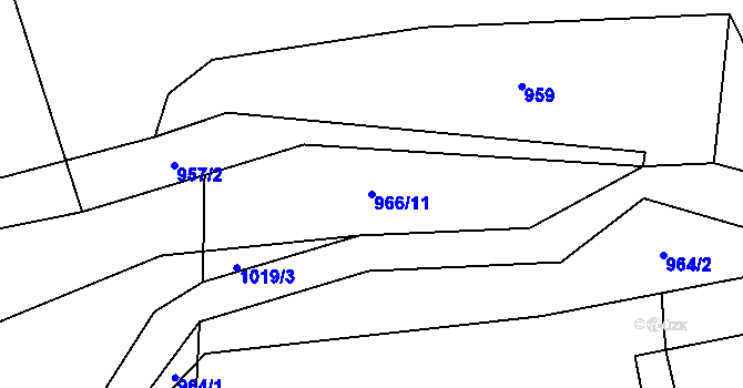 Parcela st. 966/11 v KÚ Kozlovice, Katastrální mapa