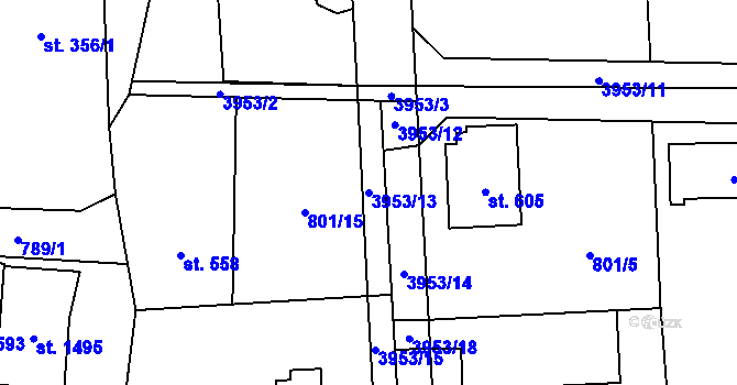 Parcela st. 3953/13 v KÚ Kozlovice, Katastrální mapa