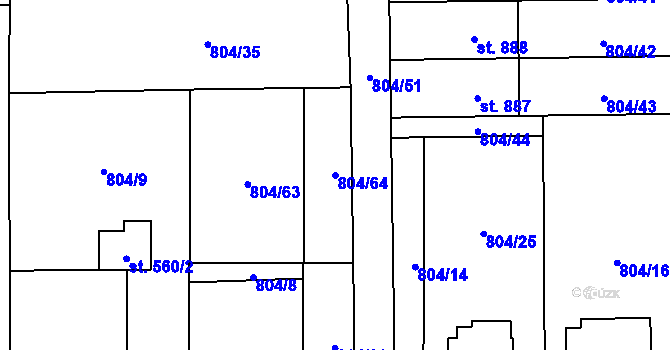 Parcela st. 804/64 v KÚ Kozlovice, Katastrální mapa