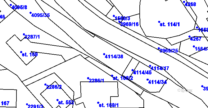 Parcela st. 4114/38 v KÚ Kozlovice, Katastrální mapa