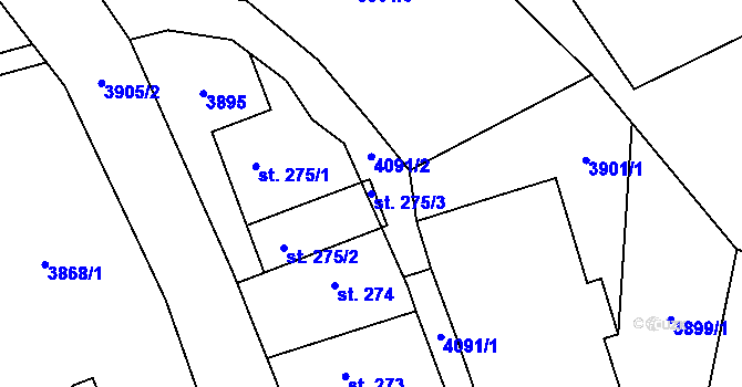 Parcela st. 275/3 v KÚ Měrkovice, Katastrální mapa
