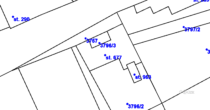 Parcela st. 677 v KÚ Měrkovice, Katastrální mapa