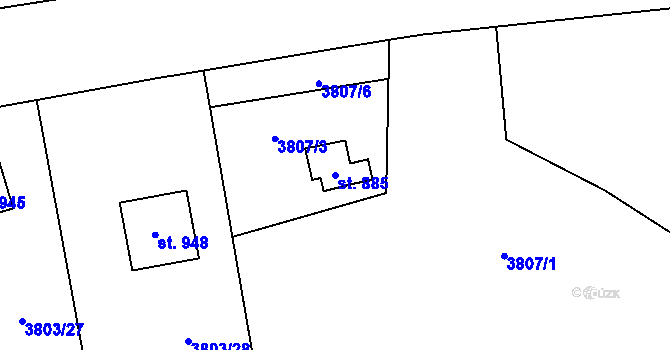 Parcela st. 885 v KÚ Měrkovice, Katastrální mapa