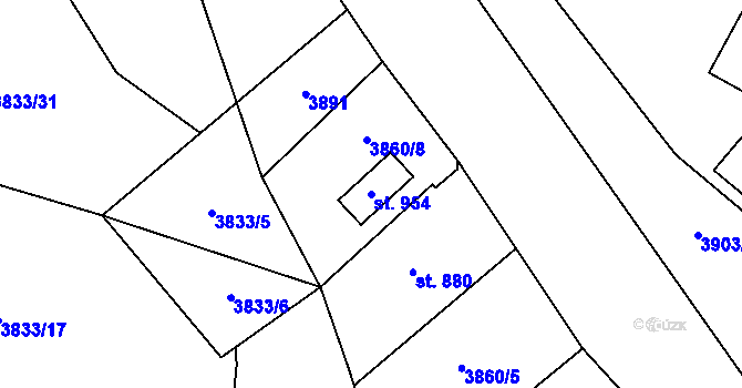 Parcela st. 954 v KÚ Měrkovice, Katastrální mapa