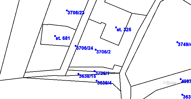 Parcela st. 3706/2 v KÚ Měrkovice, Katastrální mapa