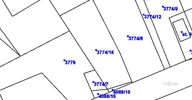 Parcela st. 3774/18 v KÚ Měrkovice, Katastrální mapa