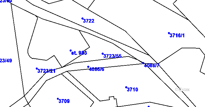 Parcela st. 3723/55 v KÚ Měrkovice, Katastrální mapa