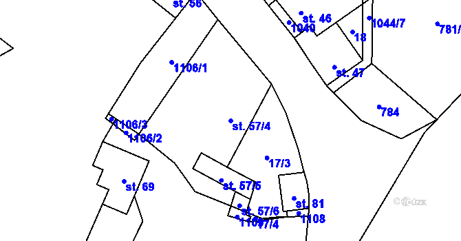 Parcela st. 57/4 v KÚ Kozly u Loun, Katastrální mapa