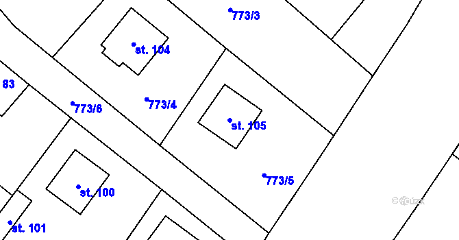 Parcela st. 105 v KÚ Kozly u Loun, Katastrální mapa