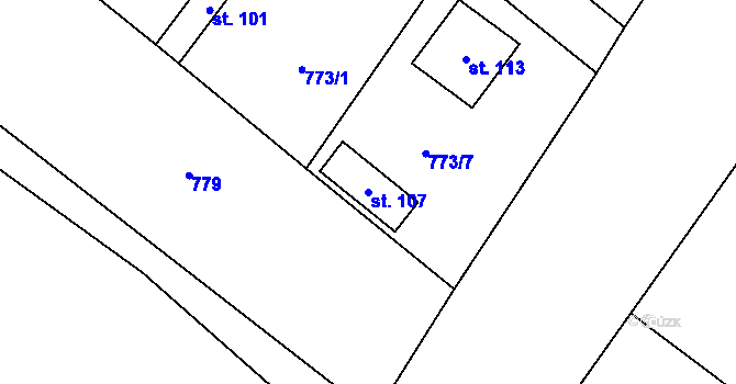 Parcela st. 107 v KÚ Kozly u Loun, Katastrální mapa
