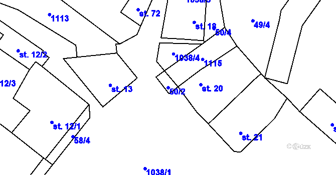 Parcela st. 50/2 v KÚ Kozly u Loun, Katastrální mapa