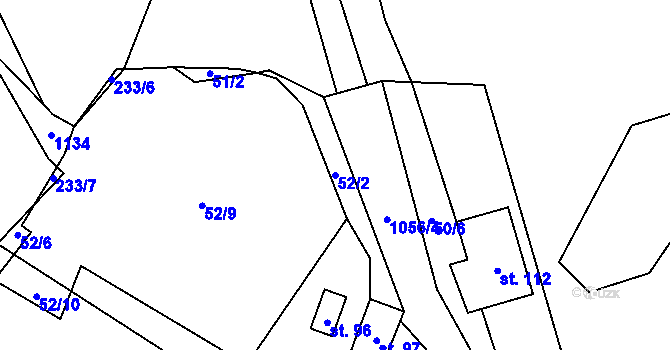 Parcela st. 52/2 v KÚ Kozly u Loun, Katastrální mapa