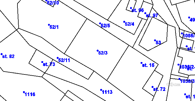 Parcela st. 52/3 v KÚ Kozly u Loun, Katastrální mapa