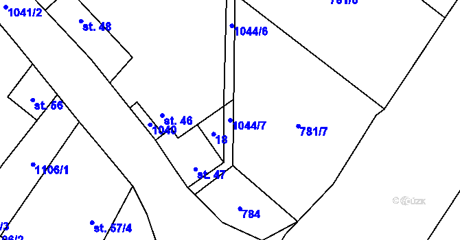 Parcela st. 1044/7 v KÚ Kozly u Loun, Katastrální mapa