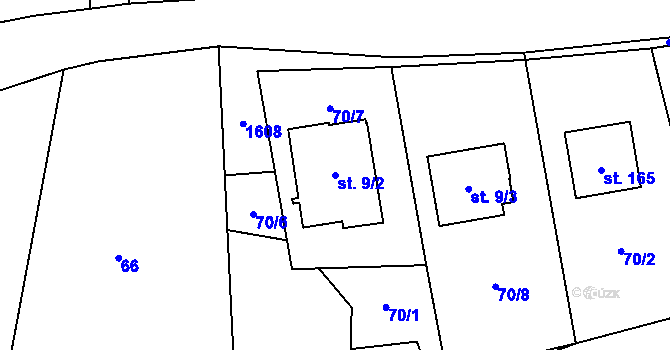 Parcela st. 9/2 v KÚ Kozmice u Benešova, Katastrální mapa