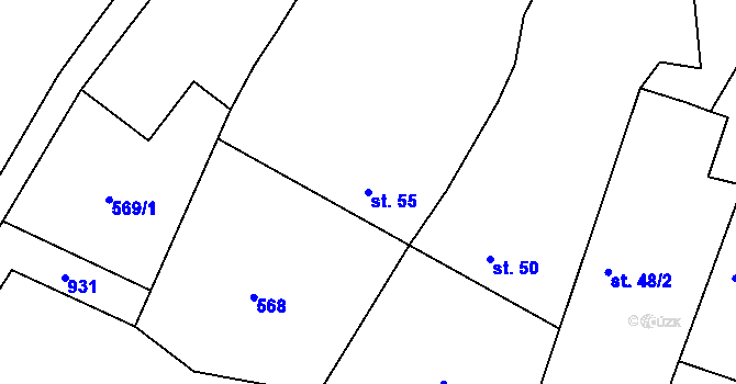Parcela st. 55 v KÚ Kozmice u Benešova, Katastrální mapa