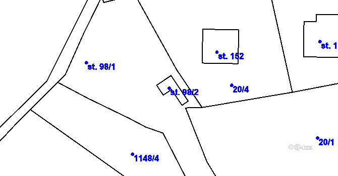 Parcela st. 98/2 v KÚ Kozmice u Benešova, Katastrální mapa