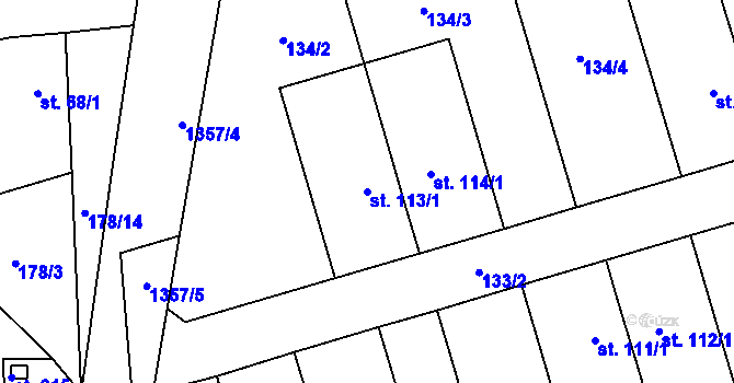 Parcela st. 113/1 v KÚ Kozmice u Benešova, Katastrální mapa