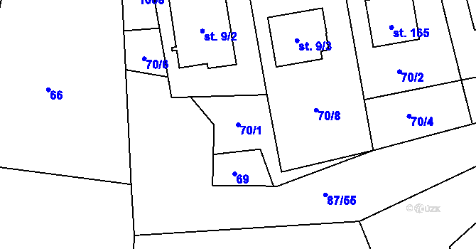 Parcela st. 70/1 v KÚ Kozmice u Benešova, Katastrální mapa