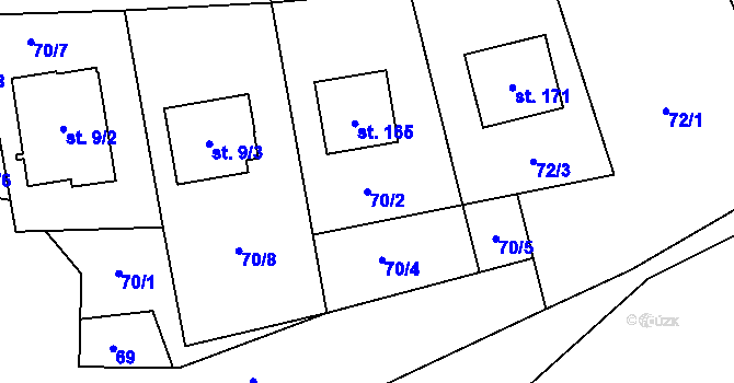 Parcela st. 70/2 v KÚ Kozmice u Benešova, Katastrální mapa