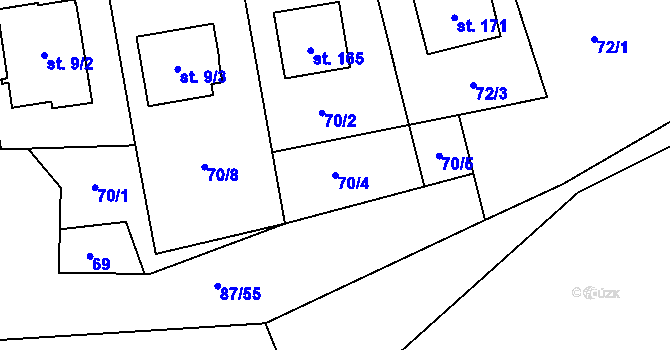 Parcela st. 70/4 v KÚ Kozmice u Benešova, Katastrální mapa