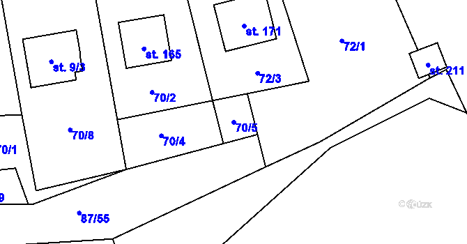 Parcela st. 70/5 v KÚ Kozmice u Benešova, Katastrální mapa
