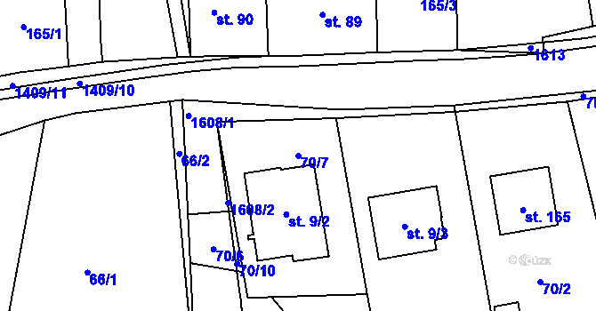 Parcela st. 70/7 v KÚ Kozmice u Benešova, Katastrální mapa