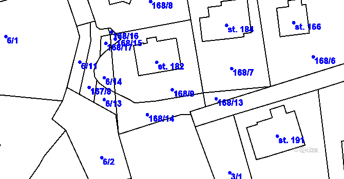 Parcela st. 168/9 v KÚ Kozmice u Benešova, Katastrální mapa